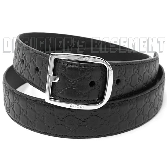Gucci Accessories - GUCCI black 95 GG leather MICRO GUCCISSIMA paladium Logo D-ring buckle belt NIB